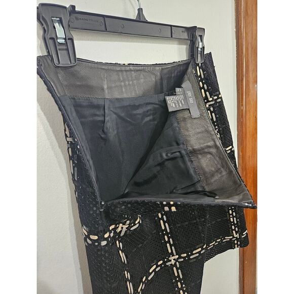 Per Se Leather Suede Perforated Plaid Black High Waist Knee Length Skirt Sz 2 XS - Picture 6 of 7